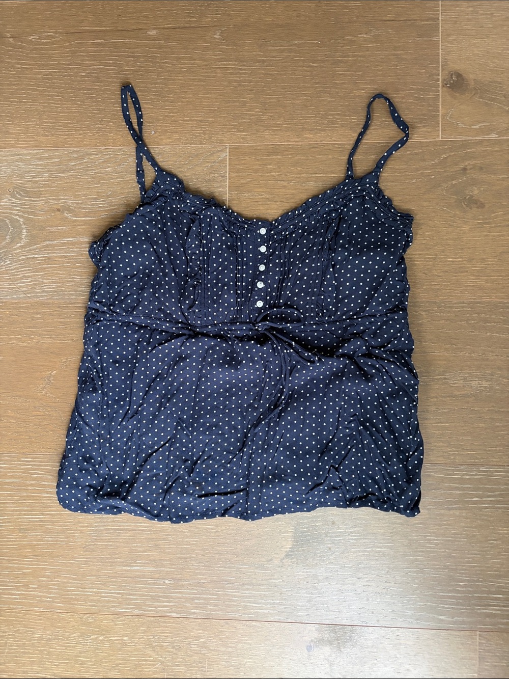 Brandy Melville Navy Blue Polka Dot Spaghetti Strap Tank